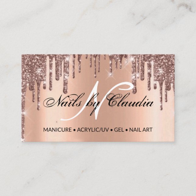 Classy holographic glitter elegant script  busines business card (Front)