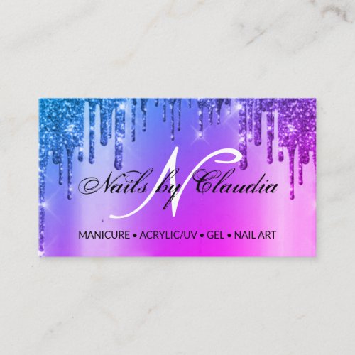 Classy holographic glitter script business card