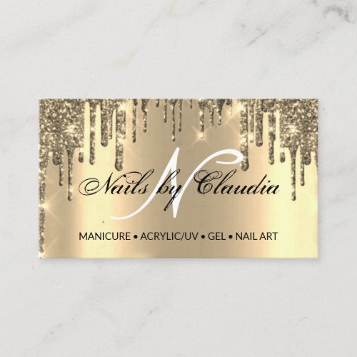 Classy holographic glitter script gold business card