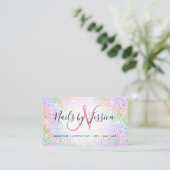 Classy holographic rainbow glitter elegant script business card (Standing Front)