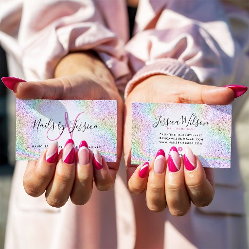 Customizable Classy holographic rainbow glitter elegant script business card