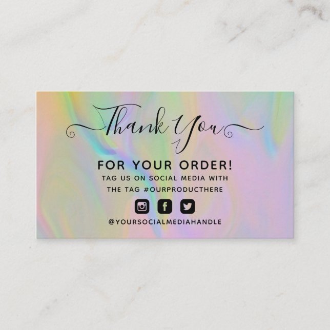 Classy holographic thank you elegant business card (Front)