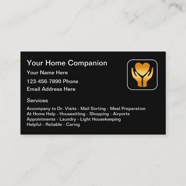 Classy Home Companion Caretaker Business Cards (Front)