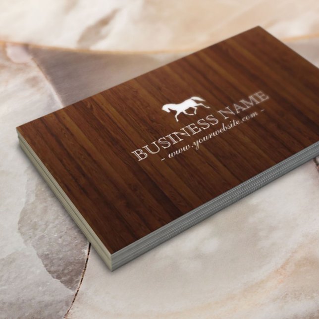 Classy Horse Dark Wooden Texture Business Card (Creator Uploaded)
