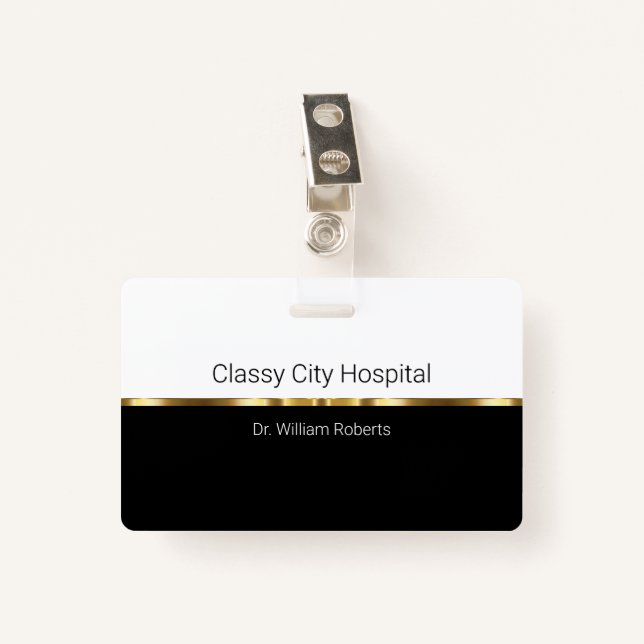 Classy Hospital Staff ID Name Badge (Front with Clip)