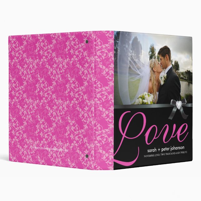 Classy Hot Pink and Black Wedding Photo Album 3 Ring Binder (Background)