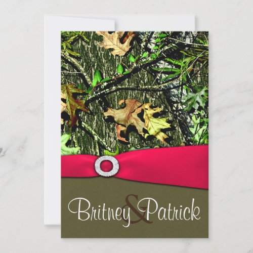 Classy Hot Pink Hunting Camo Wedding Invitations
