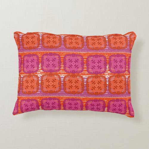 Classy Hot Pink Orange Mix Square Print Decorative Pillow