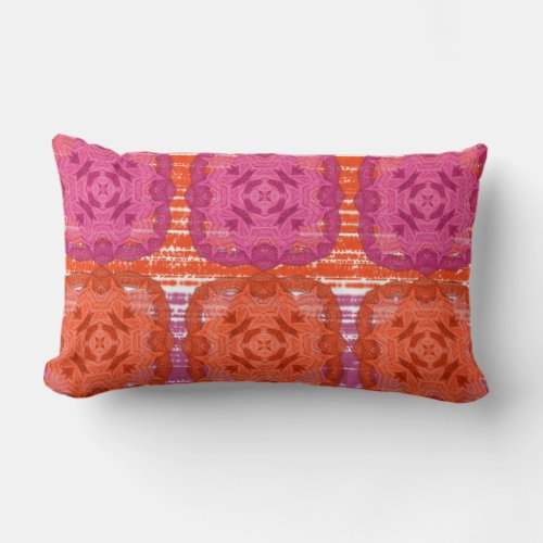 Classy Hot Pink Orange Mix Square Print Lumbar Pillow