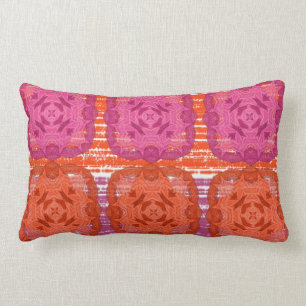 Classy Hot Pink Orange Mix Square Print Lumbar Pillow
