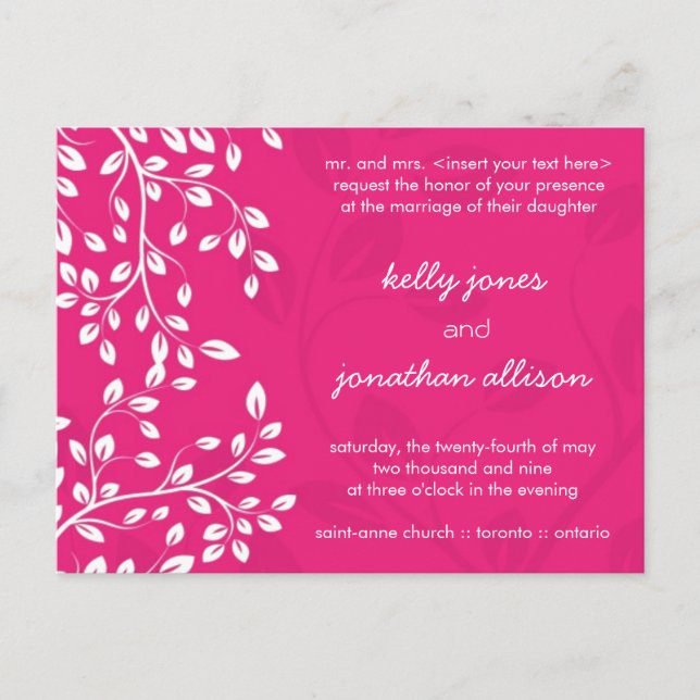 Classy Hot Pink Wedding Invitation (Front)