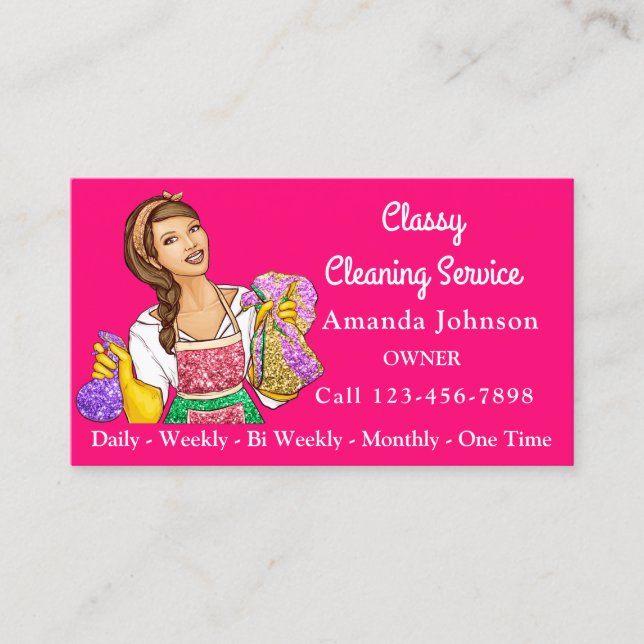 Classy House Cleaning Service Maid Glitter Candy Business Card (Front)