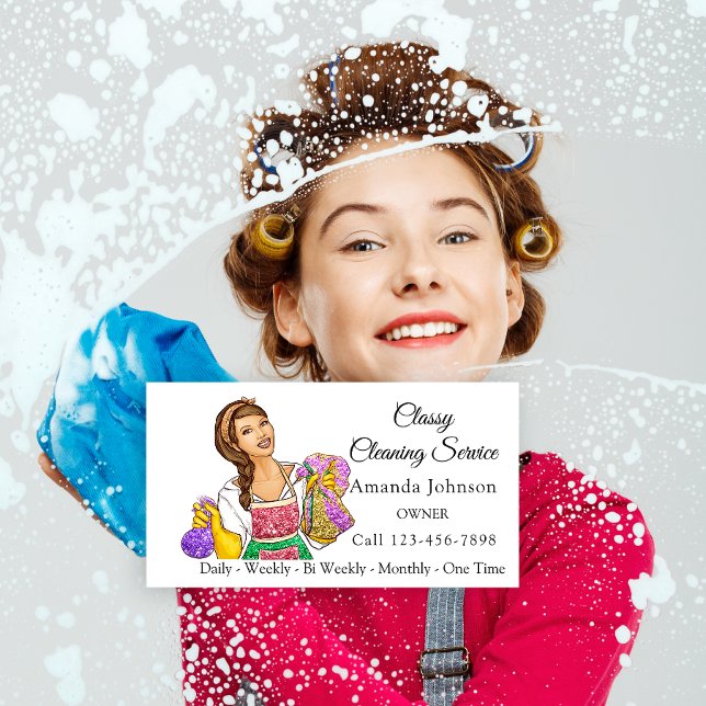 Classy House Cleaning Service Maid Glitter Girl Business Card (Creator Uploaded)