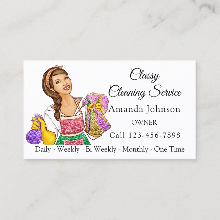 Classy House Cleaning Service Maid Glitter Girl Business Card 