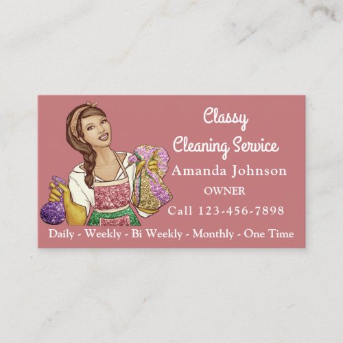 Classy House Cleaning Service Maid Glitter Rose Business Card