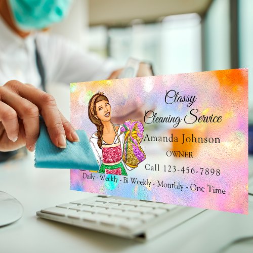 Classy House Cleaning Service Maid Glitter Spark Business Card