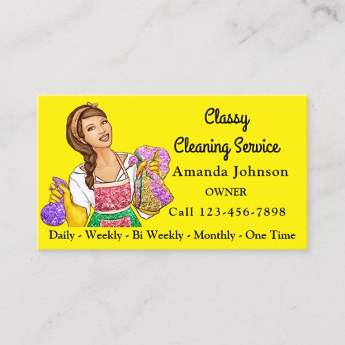 Classy House Cleaning Service Maid Glitter Yellow Business Card
