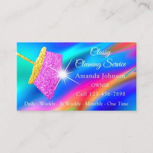 Classy House Cleaning Service Maid Holograph QR Business Card