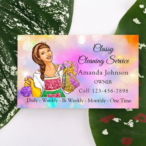 Classy House Cleaning Service Maid Holographic Business Card