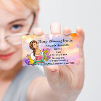 Classy House  Cleaning Service Maid Pink Holograph Business Card