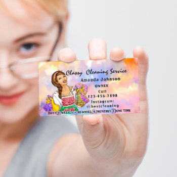 Classy House  Cleaning Service Maid Pink Holograph Business Card by luxury_luxury at Zazzle