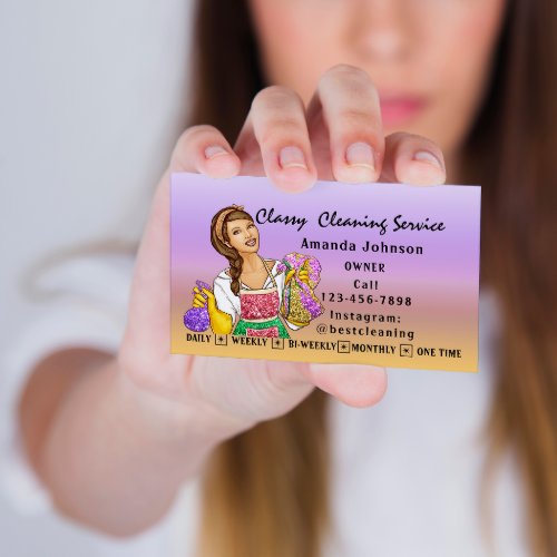 Classy House  Cleaning Service Maid Purple Ombre Business Card