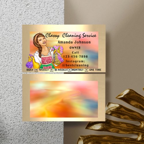 Classy House  Cleaning Services Maid Holographic Business Card