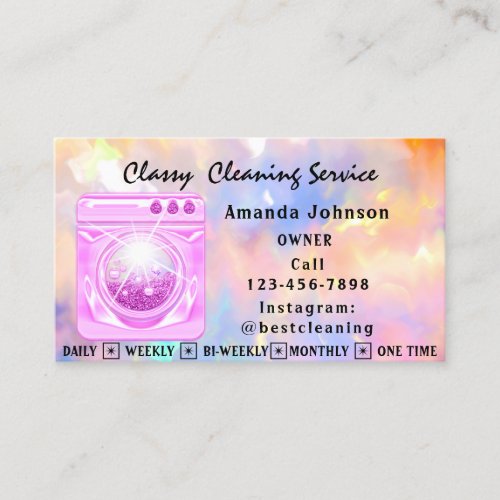 Classy House Cleaning Services Maid Pink Laundy Business Card