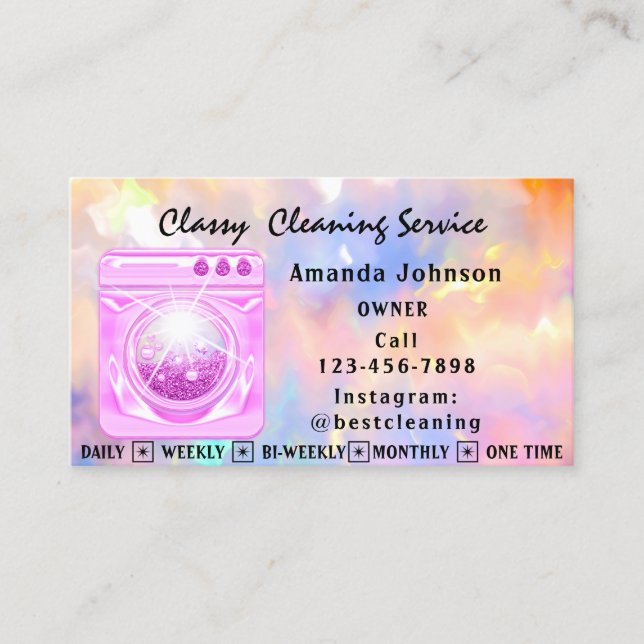 Classy House Cleaning Services Maid Pink Laundy Business Card (Front)