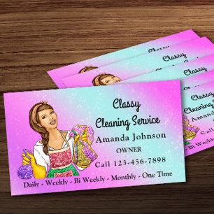 Classy House Office Cleaning Service Maid Glitter Business Card
