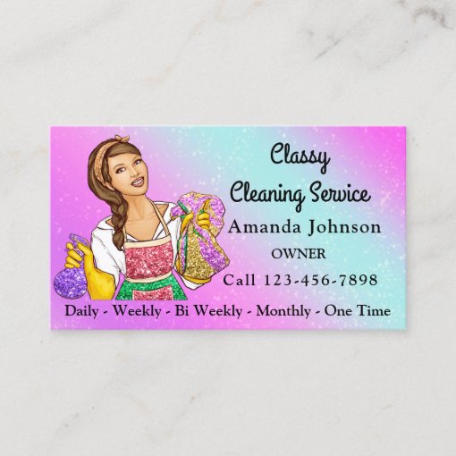 Classy House Office Cleaning Service Maid Glitter Business Card | Zazzle