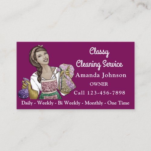 Classy House Office Cleaning Service Maid Pink Business Card