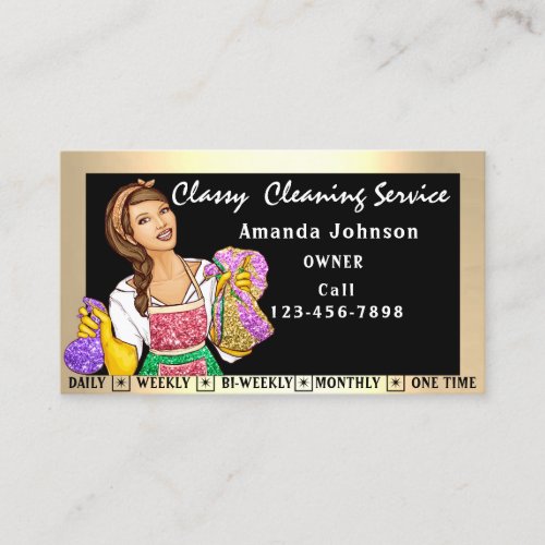 Classy House Office Cleaning Services Maid Black Business Card