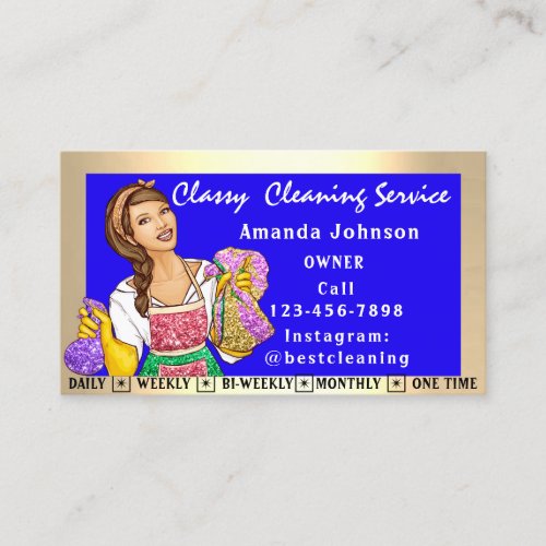 Classy House Office Cleaning Services Maid Blue Business Card