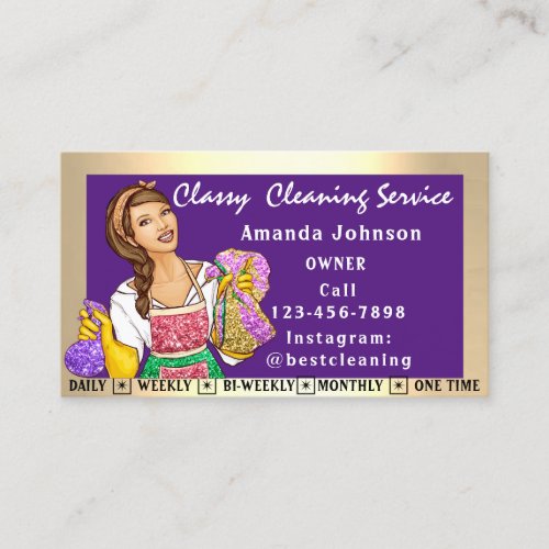 Classy House Office Cleaning Services Maid Purple Business Card