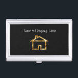 Classy House Symbol Business Card Holder<br><div class="desc">Classy business card card with a house symbol on a gold and black emblem that adds a touch of class. Designed for a Realtor,  home builder,  cleaning service,  or appraiser.</div>
