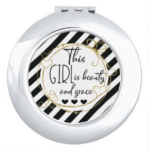 Classy Inspirational Beauty and Grace Striped Compact Mirror
