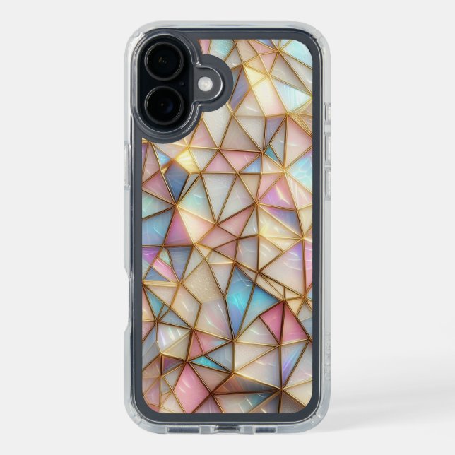 Classy Iridescent Polygon Mosaic Stained Glass Speck iPhone Case (Front (Black))