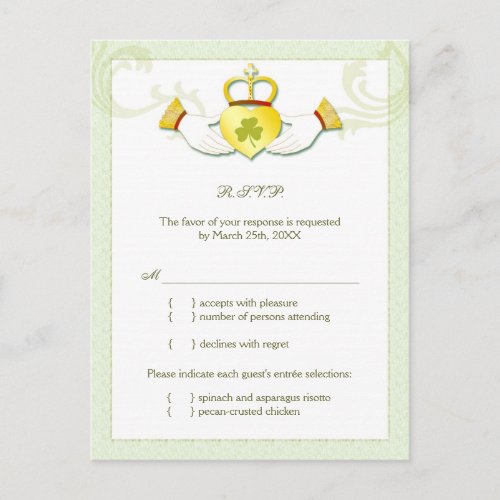 Classy Irish Wedding Menu Choice RSVP