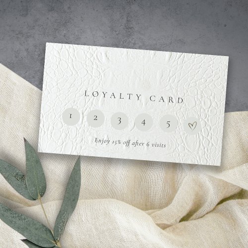 Classy Ivory White Leather Texture 6 Punch Loyalty Business Card