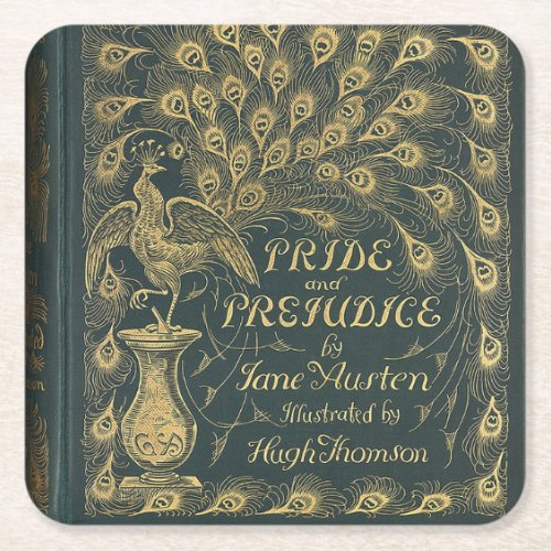 Classy Jane Austen Pride and Prejudice Book Cover Square Paper Coaster