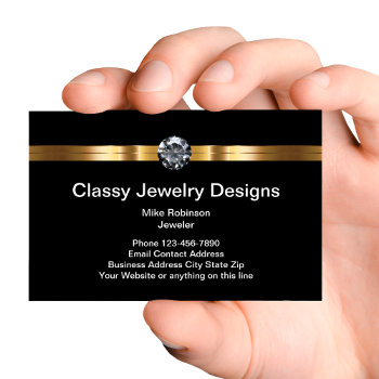 Classy Jewel And Gold Digital Design Jewelry Store Business Card by Luckyturtle at Zazzle