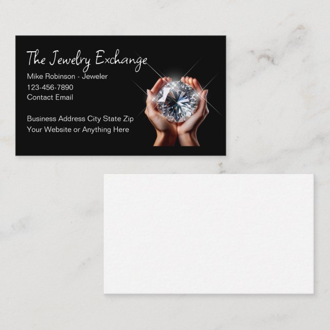 Classy Jeweler Jewelry Store Faux Diamond Business Card (Front/Back)