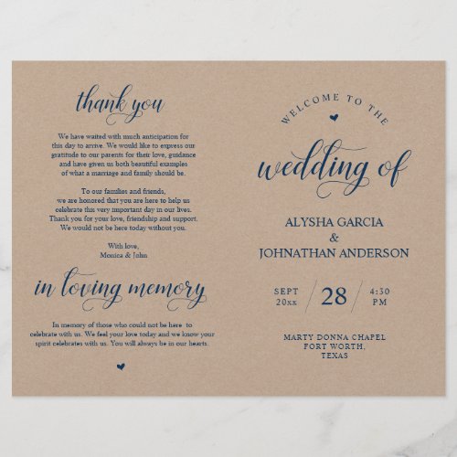 Classy Kraft Wedding Ceremony Foldable Program