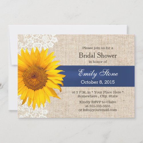 Classy Lace Sunflower  Burlap Bridal Shower Invitation