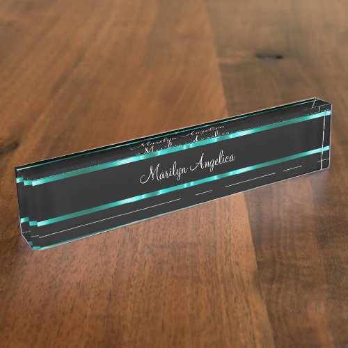 Classy Ladies Monogram Turquoise Design Elements Desk Name Plate