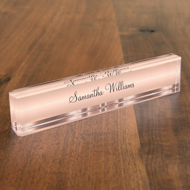 Classy Ladies Rose Gold Tone Monogram Desk Plaques Name Plate (Side)
