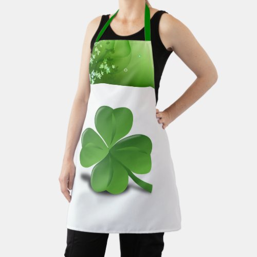 Classy Large Four Leaf Clover Green Leaves Swirls Apron