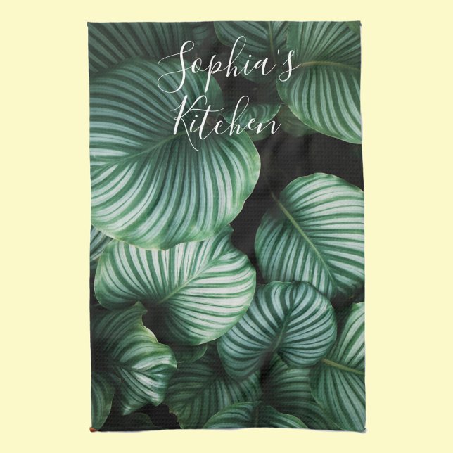 Classy Large Leaf Design, Your Name or Text Kitchen Towel (Creator Uploaded)