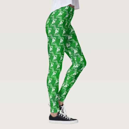 Classy Lassie Green Shamrock St Patricks Day Leggings